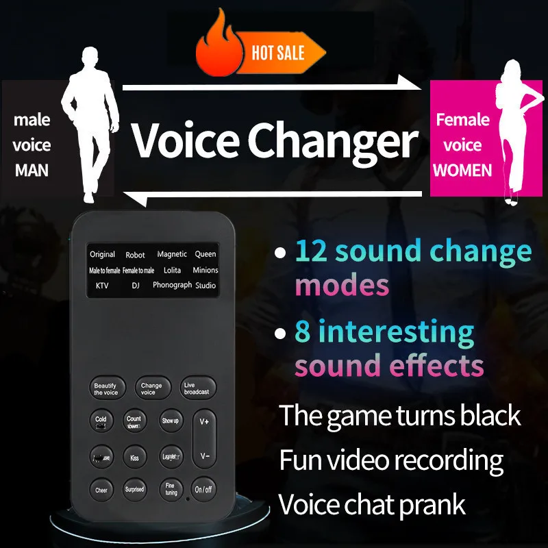 

Voice Changer Microphone Mini Sound Card 12 Sound Change Modes for Phone Computer PC Game Machine Halloween Christmas Gift