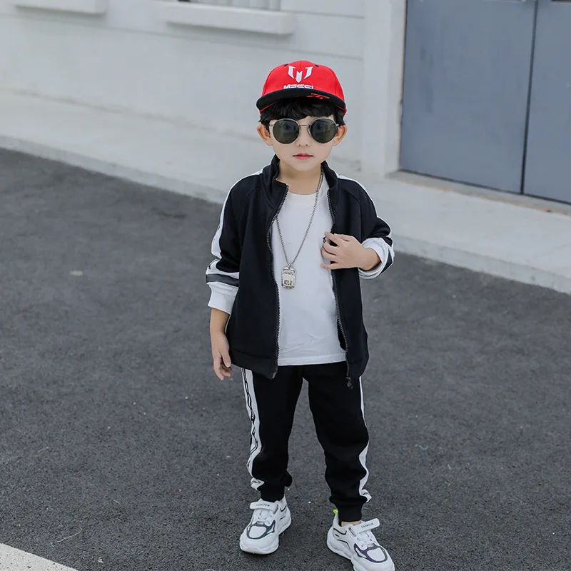 

Boy's suit 2021 spring new color matching two-piece suit for small and medium children zipper movement