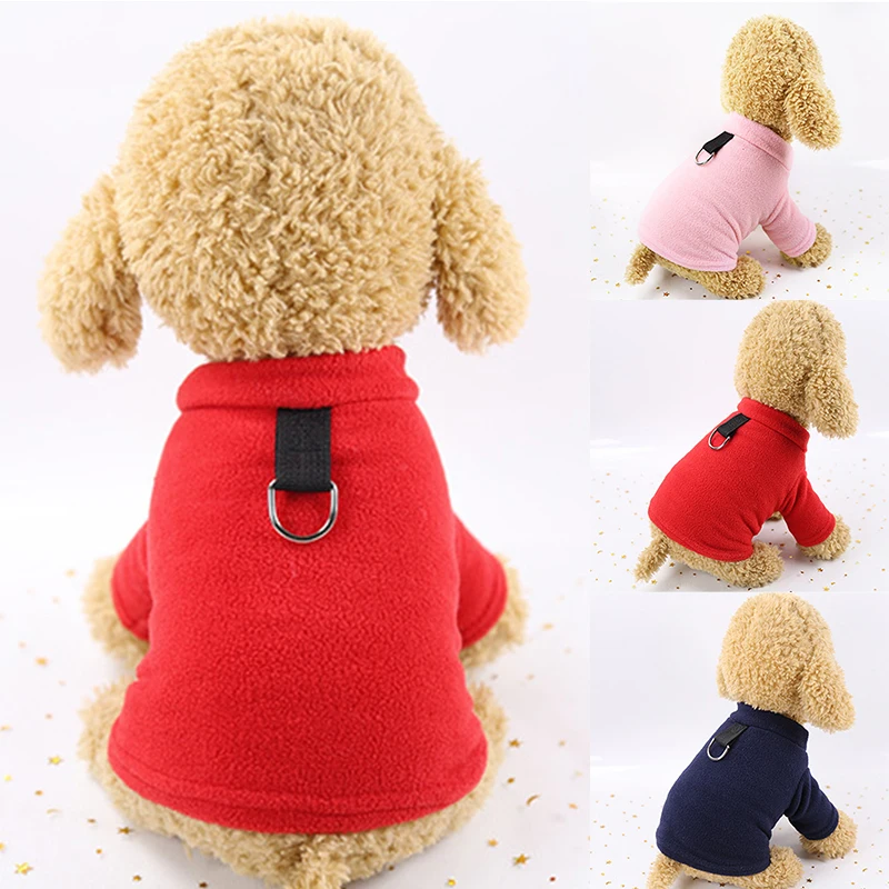 

Warm Fleece Pet Dog Clothes Autumn Winter Thickened Vest Coat Small Medium Dogs Warm Costume With Traction Ring