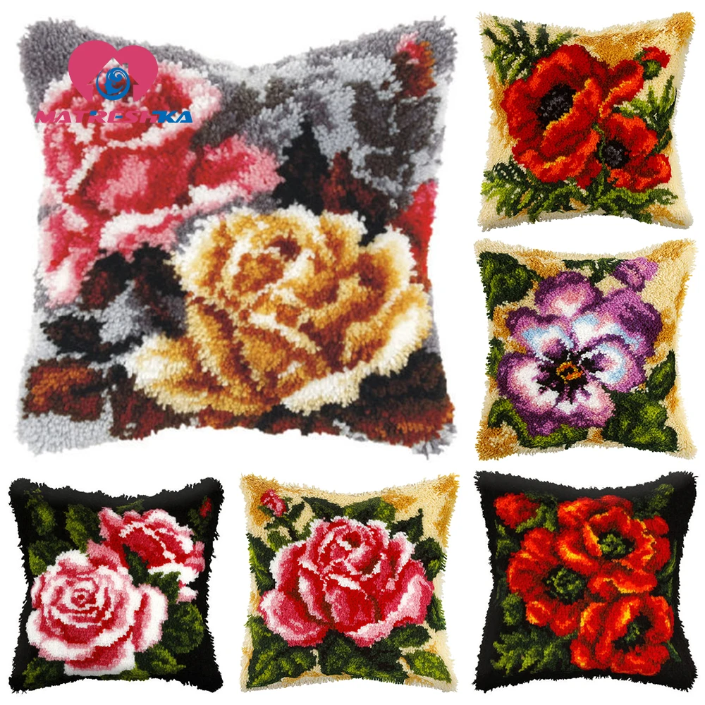 

Flowers carpet embroidery cross-stitch pillow tapestry kits do it yourself latch hook pillow embroidery pillow diy rugs hobby