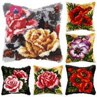 flowers carpet embroidery cross stitch pillow tapestry kits do it yourself latch hook pillow embroidery pillow diy rugs hobby