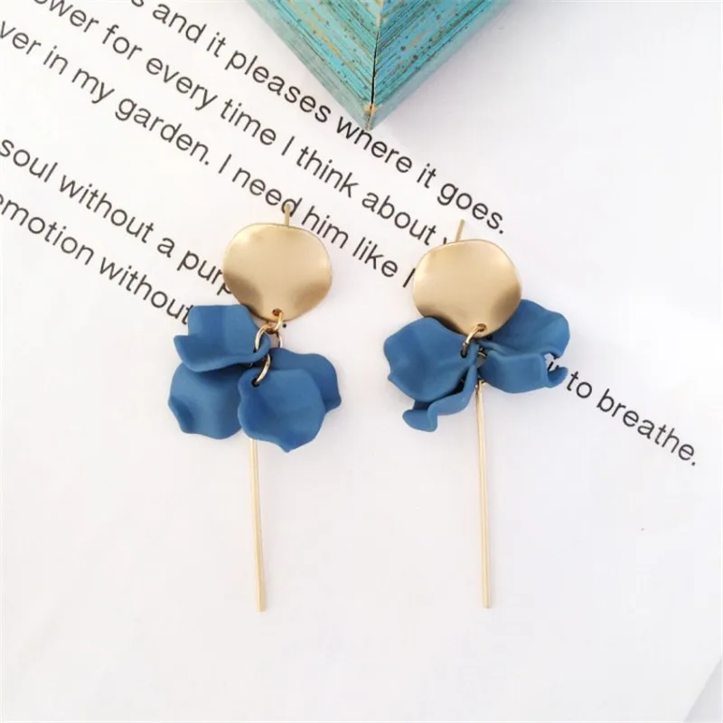 Blue stud Красивые металлические плетеные дисковые милые супер сказочные цветочные лепестки с длинной палкой серьги для женщин ювелирные изделия - Окраска металла: Blue stud
