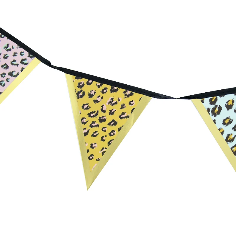 

3m Gold Foil Leopard Paper Flag Banner Bunting Birthday Holiday Party Decoration Props Eco-Friendly