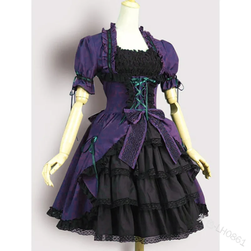 

2019 Victoria Style Olive Green Short Vintage Dress Detachable Long Flare Sleeve Lolita Dress with Layered Ruffles