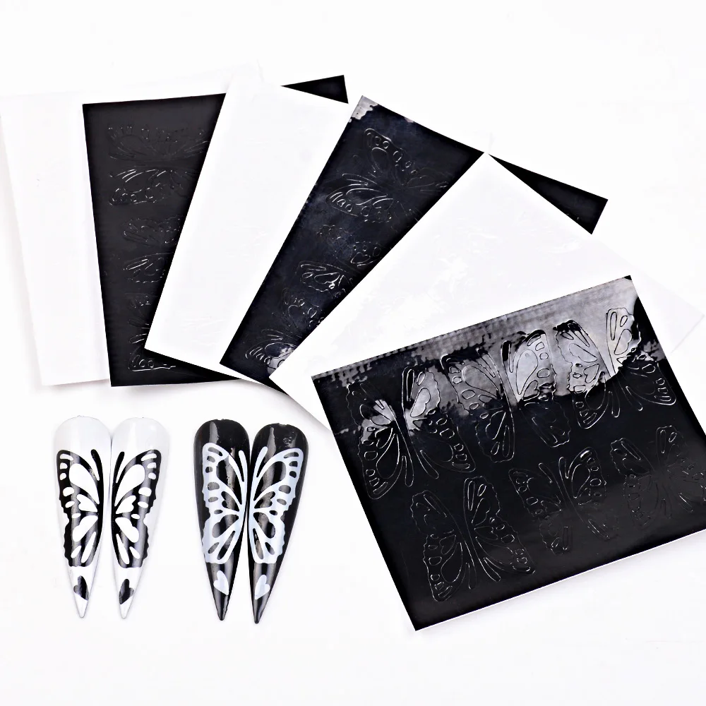 

Nail Art 3d Nail Sticker Kit Black&white Butterfly Colorful Nail Decals Nail Transfer Decals Nail Decorations Diy Design