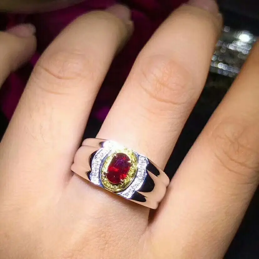 Женское кольцо с натуральным Рубином MeiBaPJ модное большое из настоящего серебра 925