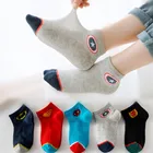 Летние детские носки Disney 5 шт.компл., однотонные носки в полоску с мультяшным улыбающимся рисунком, сетчатые Дышащие носки-лодочки с надписью