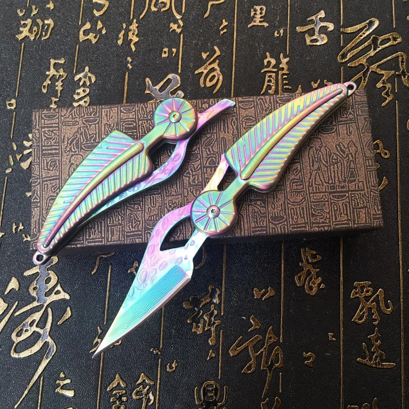 Складной нож из дамасской стали портативный креативный в форме листа острый цвет