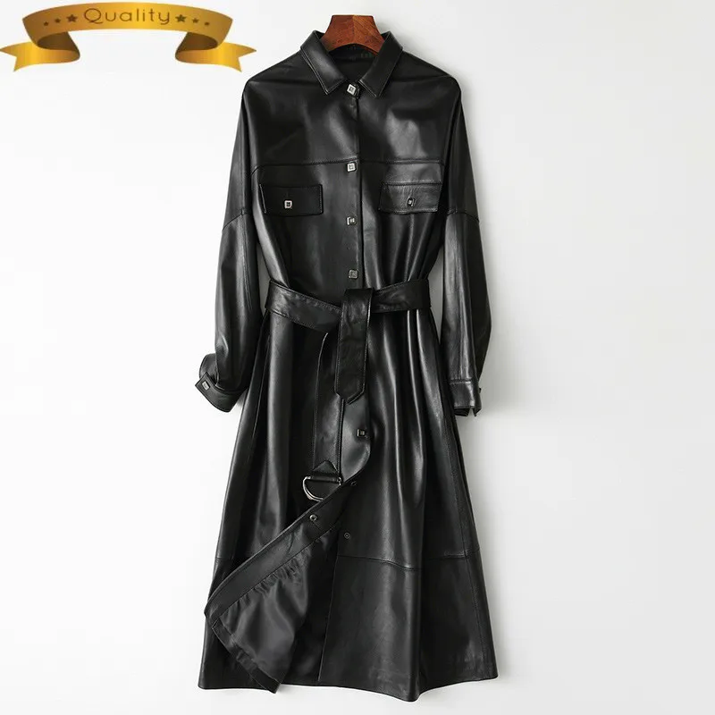 

Женская длинная куртка из натуральной кожи, Корейская черная куртка из овчины, модные пальто и куртки, Женская Весенняя куртка, Женская курт...