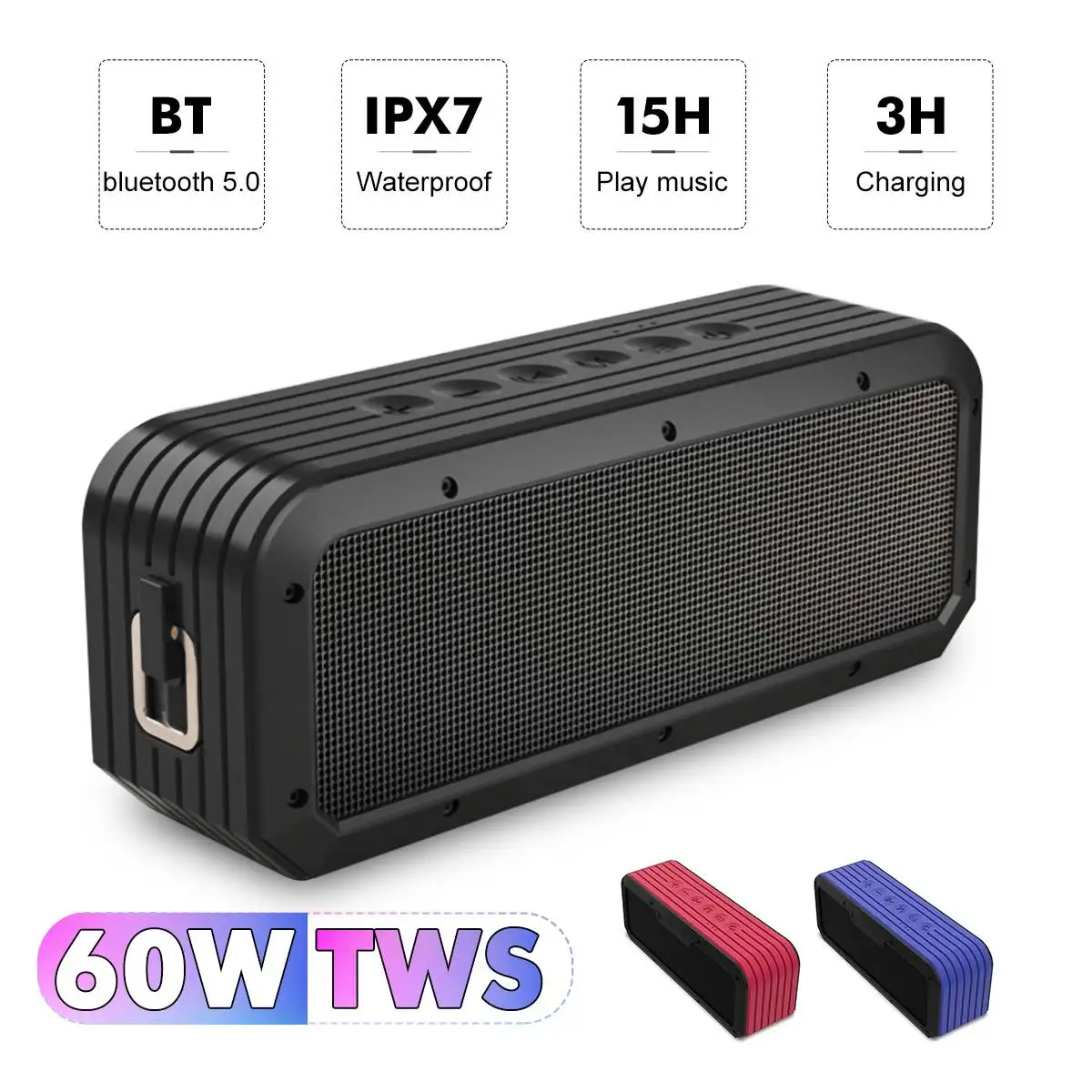 

Wireless HiFi Portable Speaker Bluetooth 5.0 60W Portable Speaker Deep Bass Stereo Subwoofer IPX7 Waterproof for IOS Android
