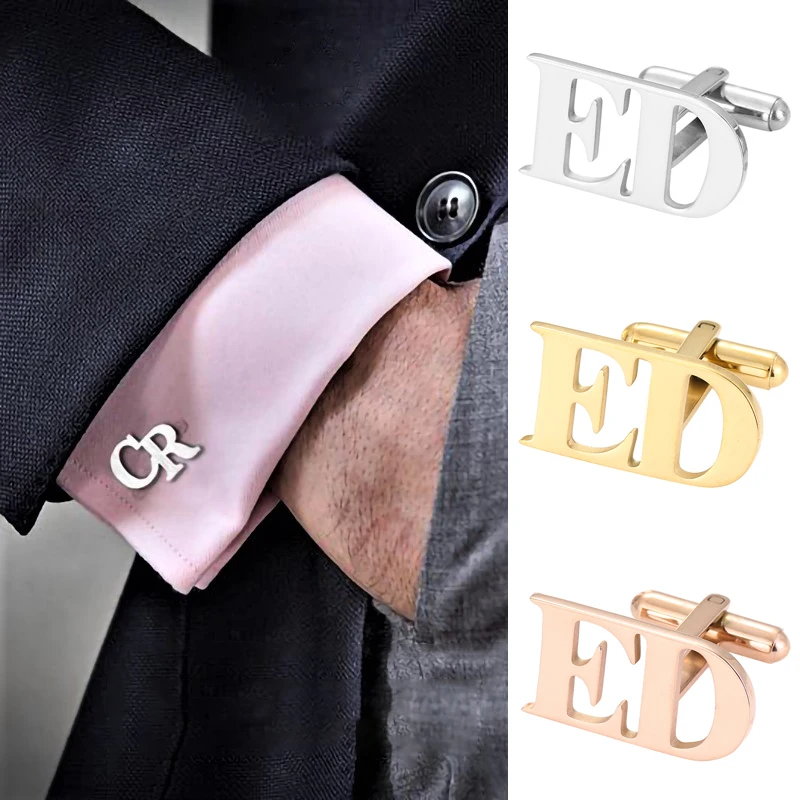 Stainless steel Custom Initials Cuff links Buttons Mens Gift Personalized Letter Name Cufflinks LOGO Shirt Cufflink Men Jewelry