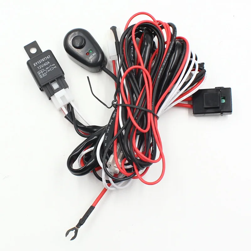 

1pc Universal Hareness Kit 1 to 2 Led Light Bar Cable 40A 12v 24v Switch Relay Auto Work Driving Fog light Wiring Loom Harness