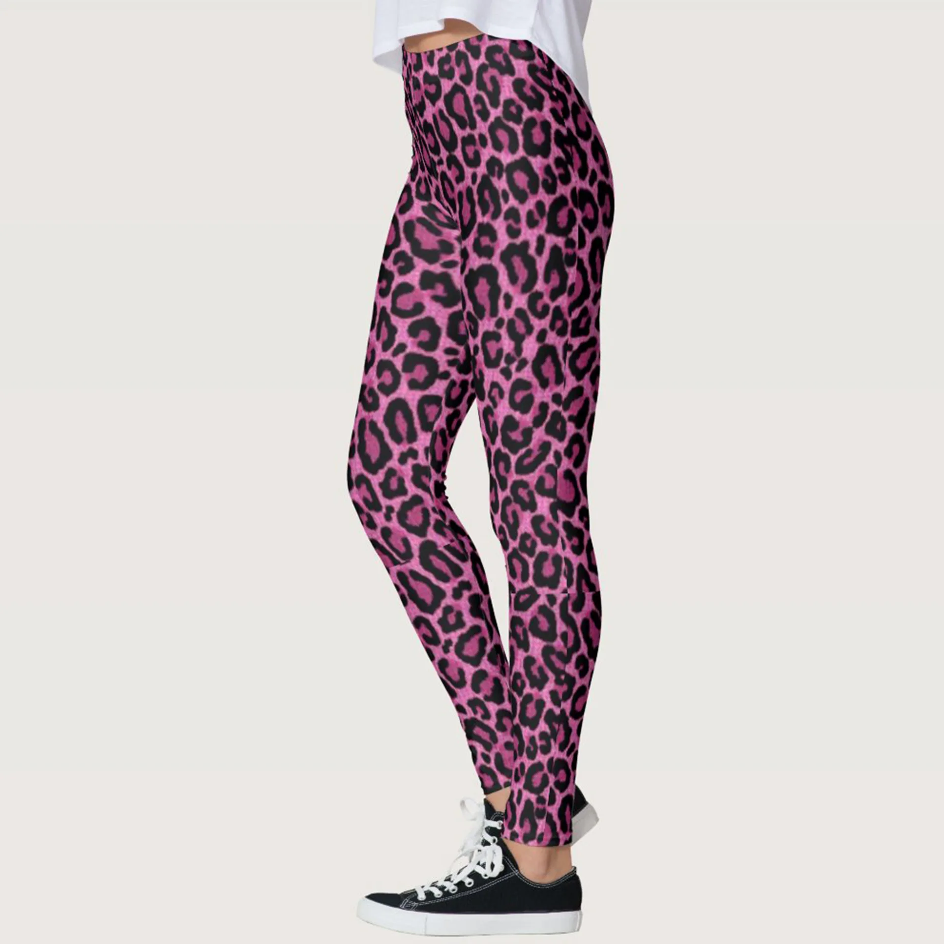 

Female Workout Pants High Waist Fitness Legging New Style Pink Leopard Print Leggins Women Leggings Slim Trousers