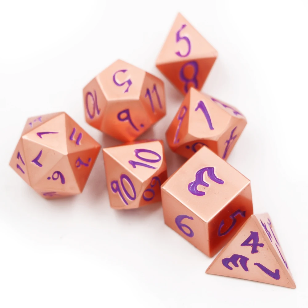 

New 7pcs/sets Creative RPG Dice D&D Metal Dice Set Pearl Red Purple Digital DND Game Dice