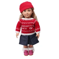 18 inch girls doll christmas suit red hatprinted sweater american newborn baby toy accessories fit 40 43 cm boy dolls gift c692