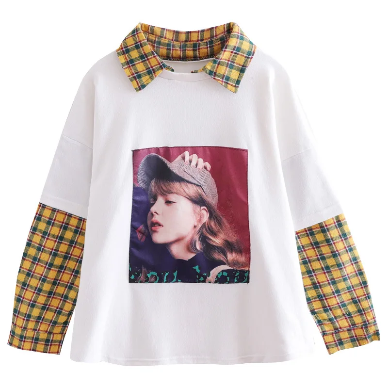 2021 г. Новый детский модный свитер весенне-осенняя клетчатая футболка с длинными