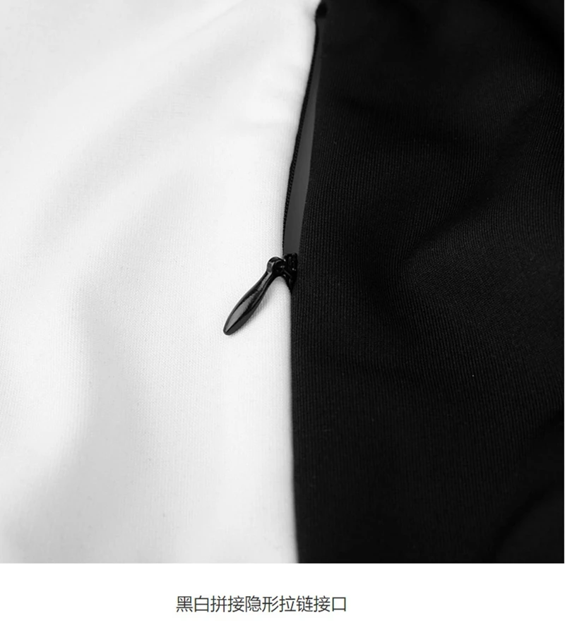 Женское элегантное черно белое платье с длинным рукавом в стиле пэчворк