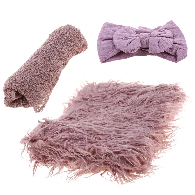 

3PCS Newborn Photography Props Toddler Photo Blankets Wrap and Headband Long Ripple Wrap Photo Prop