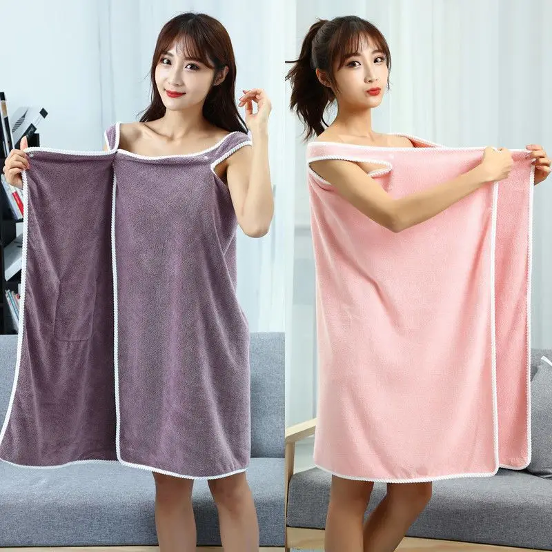 

Hot Women Bath Towel Microfiber Gown Wearable Soft Absorbent Chic Towel Bathrobe for Home Hotel