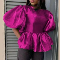 elegant lady blouses summer puff short sleeve ruffle tops shirt stretch big size woman party birthday daily africa fashion tops
