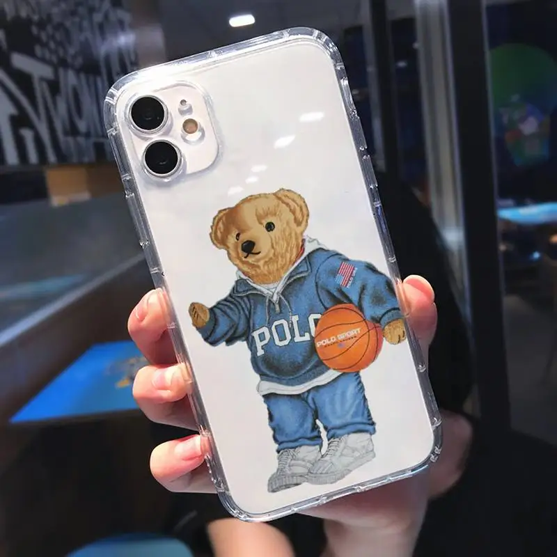 

Cute fashion Bear Phone Case Transparent for iPhone 11 12 mini pro XS MAX 8 7 6 6S Plus X 5S SE 2020 XR