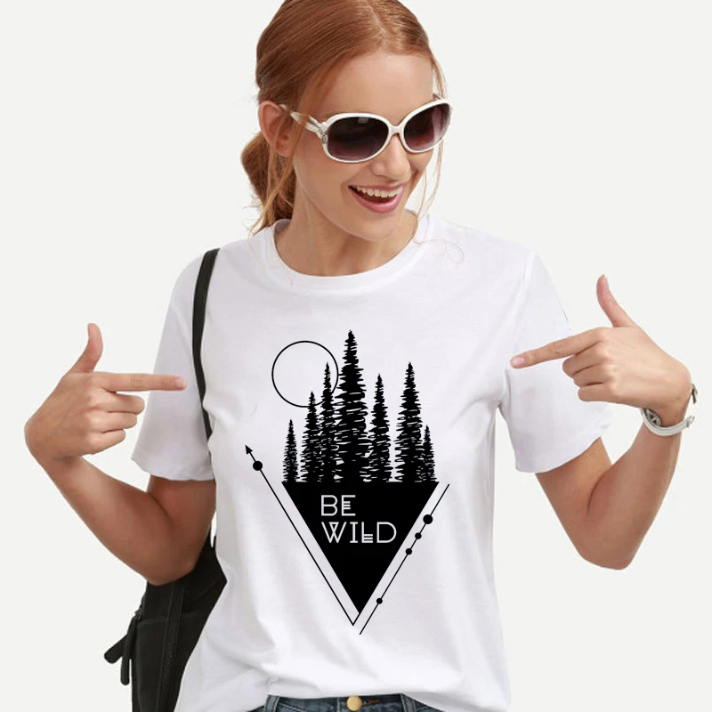 Женская футболка с изображением леса и Луны|Футболки| |