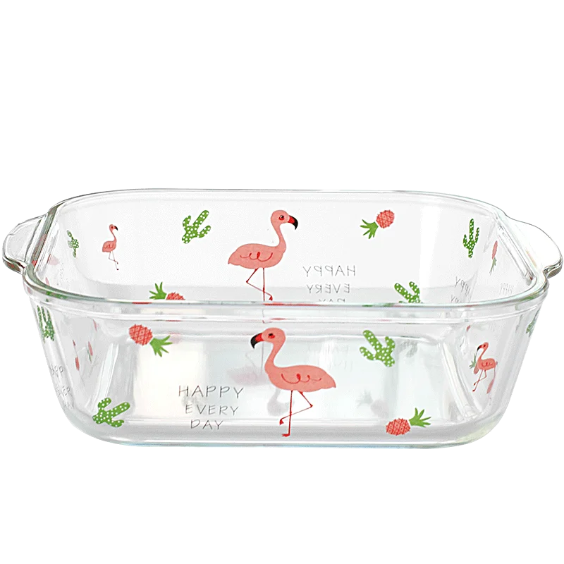 

Small Floral Heat-resistant Glass Baking Tray Household Square Plate Oval Plate Flower Transparent Leaf Vegetable Salad Pot