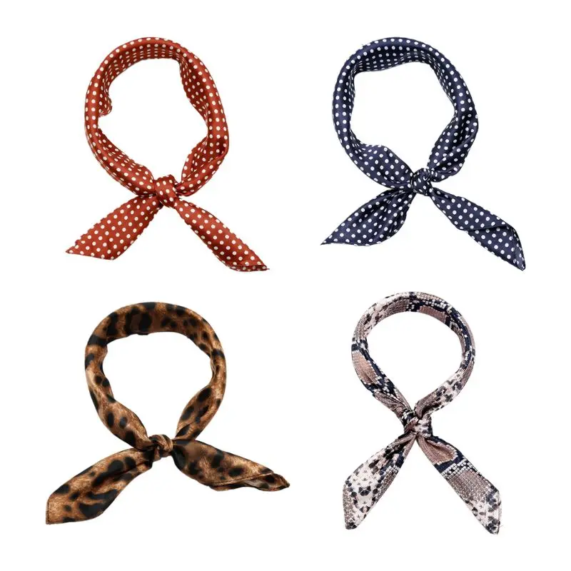 

Ladies Satin Square Scarf Polka Dot Snakeskin Leopard Print Neckerchief Bandana 83XF