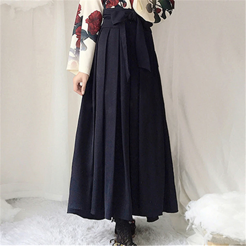 One Black Long Skirt Женские вечерние платья в японском стиле ретро-кимоно с цветочным рисунком и длинными рукавами, летняя модная одежда, топ с бантом, юбка Haori для женщин - Цвет: One Black Long Skirt