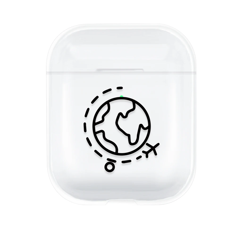 1Pc Transparent Earphone Case For Apple AirPods 1 2 World Map Hard PC Wireless Headset Shell Cartoon Airplane Cover Accessories |
