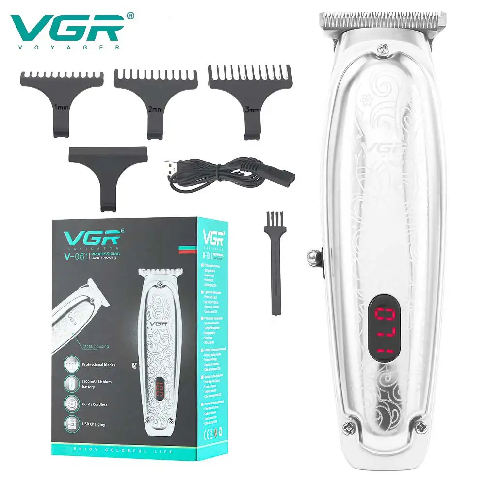

VGR Professional Waterproof Electric Hair Shaver 10W USB Rechargeable Beard Trimmer LCD Dispaly Hair Trimmers For Men Machine