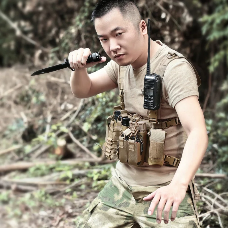 

Men Women Tactical Chest Rig Bag Radio Harness Chest Front Pack Pouch Holster Military Vest Adjustable Two Way Radio Waist Pack