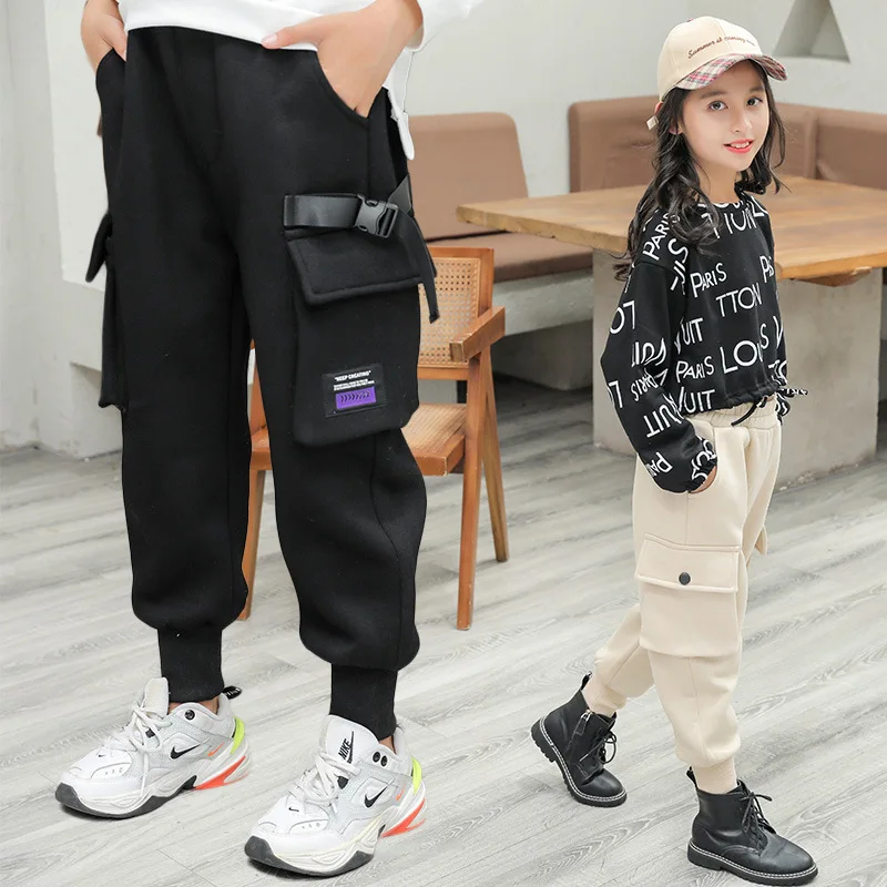 Подростковые штаны для девочек брюки карго новинка зимы 2020 Детские флисовые