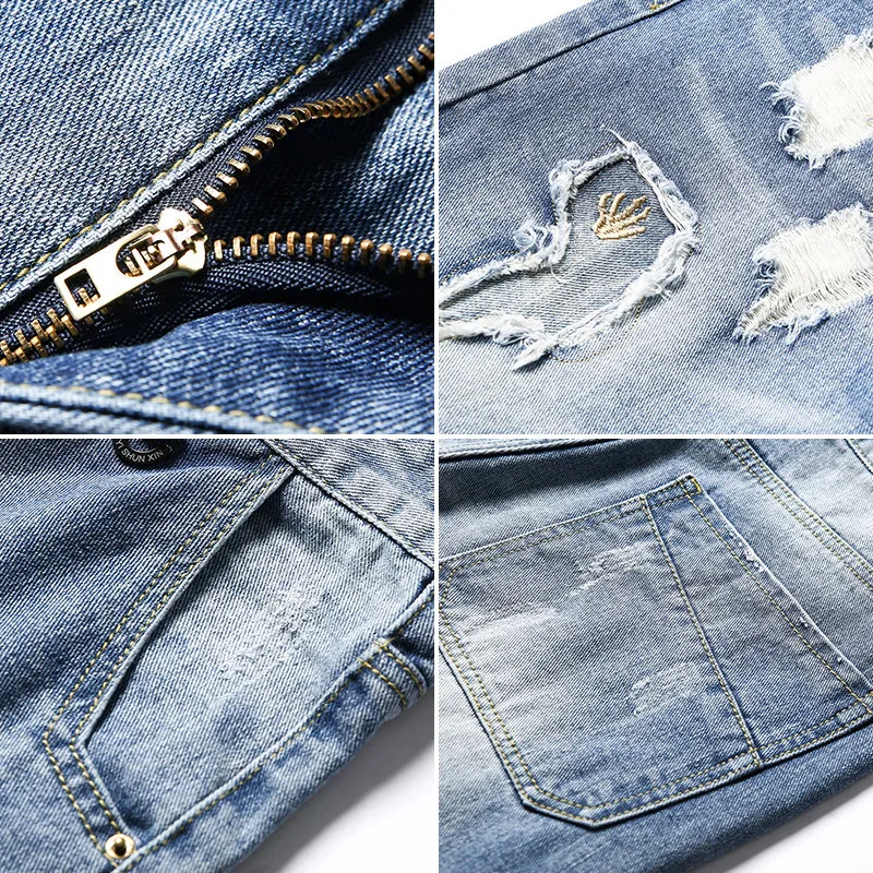 

Summer 3/4 pants men's casual denim shorts 2021 new trendy brand men's ripped hole loose men's cropped pants thin