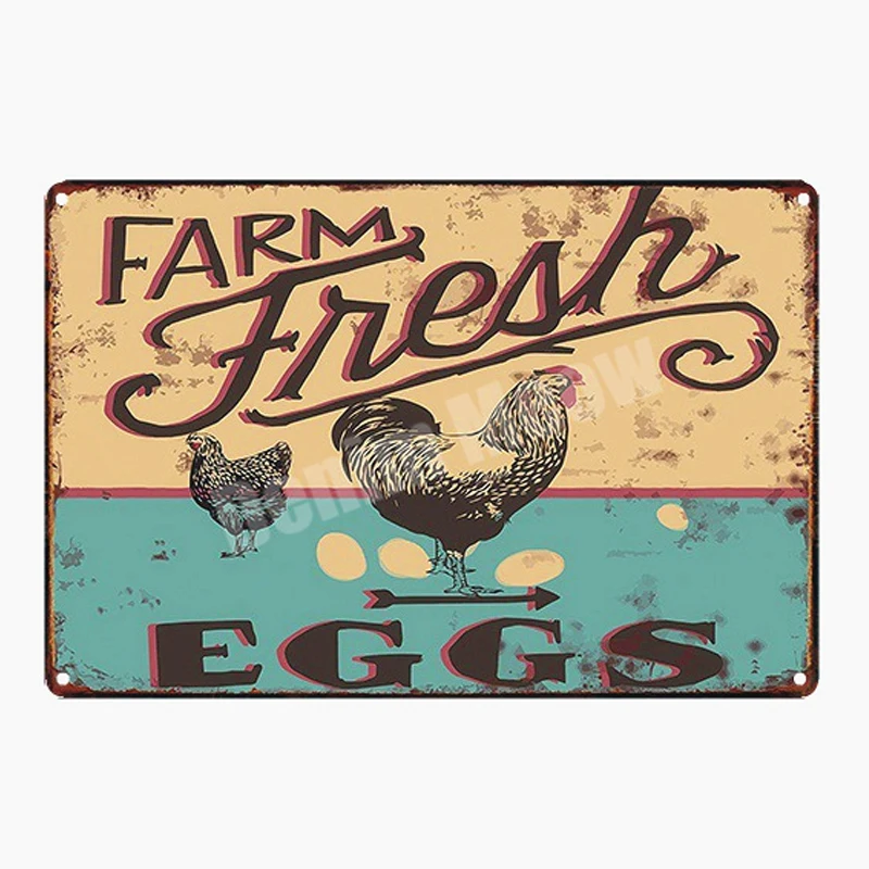 Ферма свежие яйца ретро-пластина счастливая курица винтажные металлические