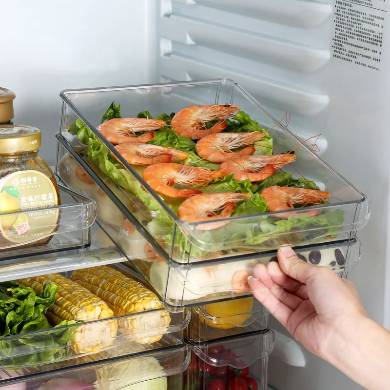 refrigerator organizer bins clear fruit food jars storage box with handle for freezer cabinet kitchen accessories organization free global shipping