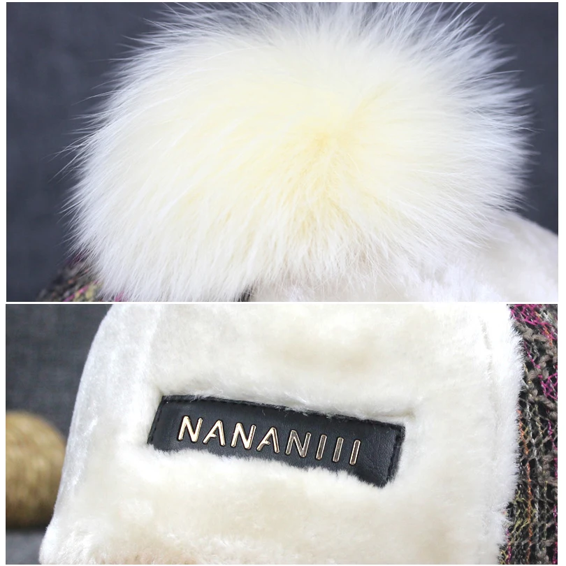 

Winter Faux Cashmere Bomber Hat Women Earflap Caps Faux Fur Pompom Snow Hats Adjustable Bohemian Russian Ushanka