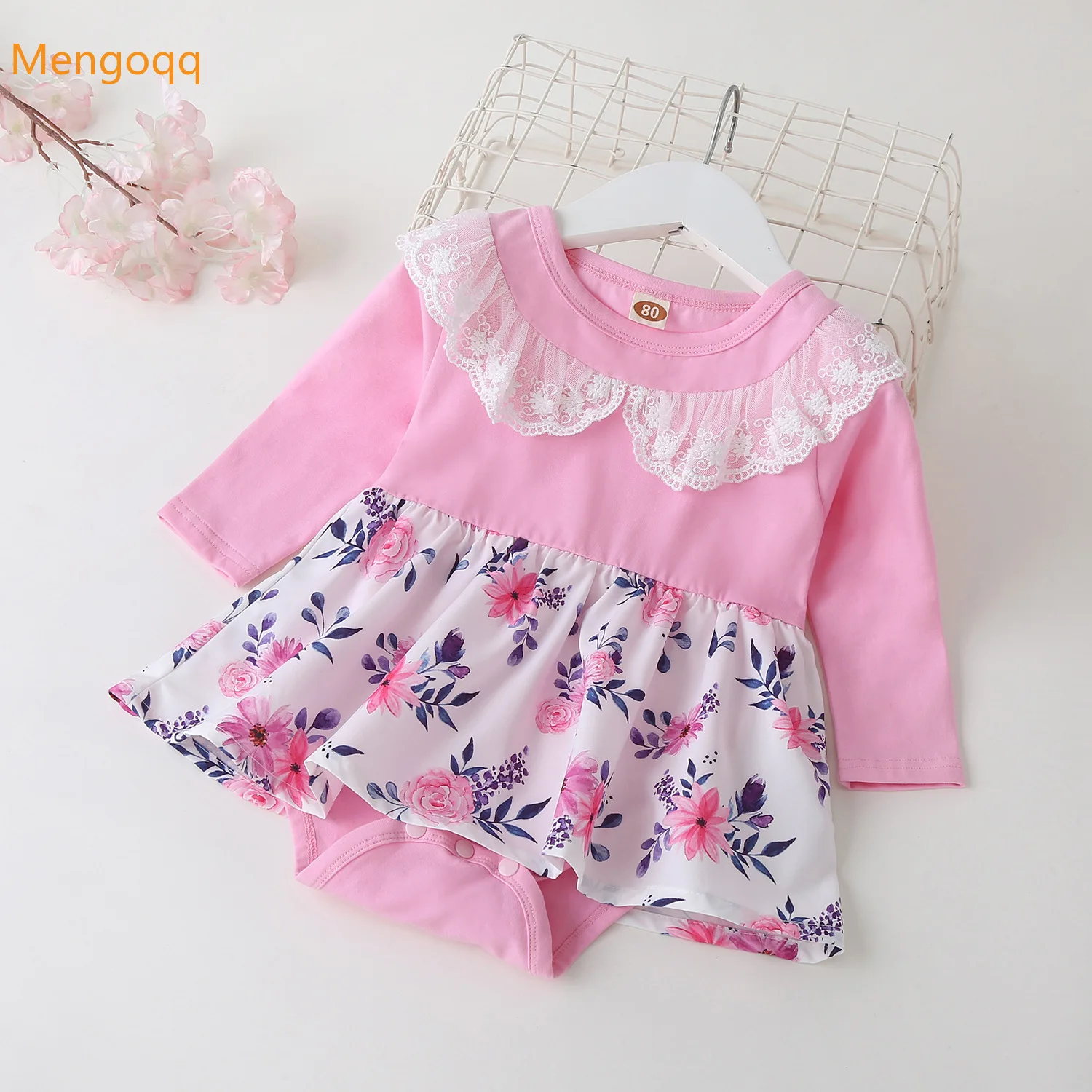 

Newborn Baby Girls Spring Full Sleeve Patchwork Flower Peter Pan Collar Outfits Infant Kids Jumpsuits Casual Bodysuits 0-18M