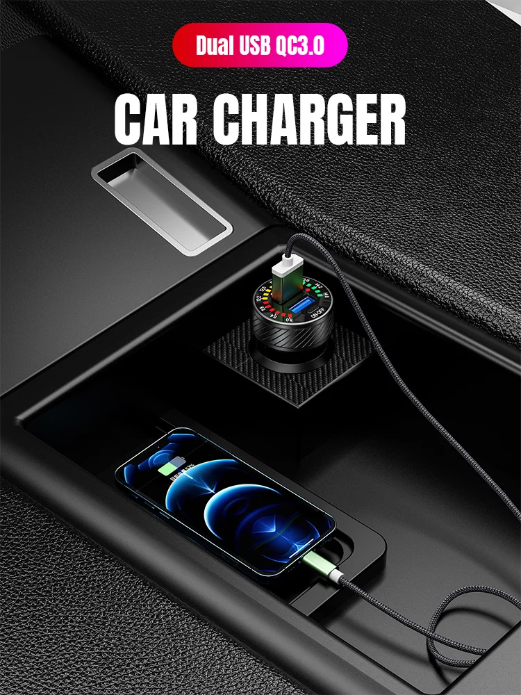 qc3 0 dual usb car charger waterproof socket with voltmeter scale display switch marquee light car adapter for 12v 24v car boat free global shipping