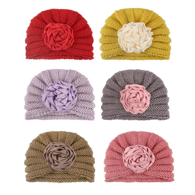 Осенне-зимняя детская шапка с цветочным рисунком Мягкая вязаная шапочка для
