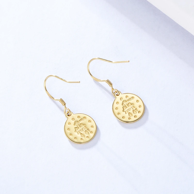 

Silvology 925 Sterling Silver Figure Coin Stud Earrings Gold Round Western Style Drop Earrings for Women Friendship Jewelry Gift
