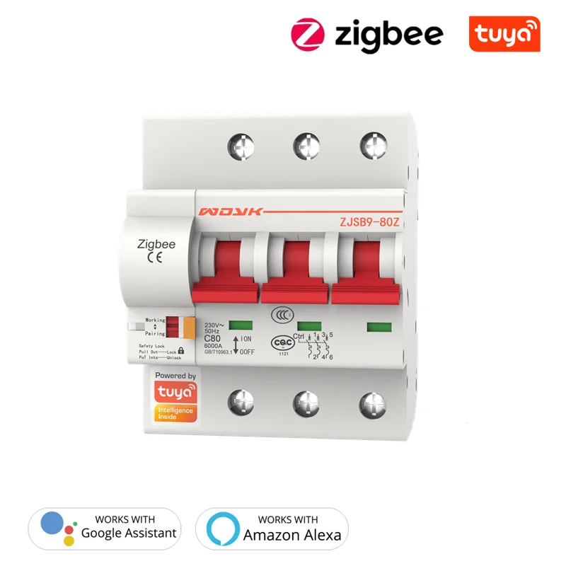 

32A/50A/63A/80A Tuya Zigbee3.0 умный выключатель 1-4 года P дистанционного Управление 220V/380V IoT воздушный выключатель совместимый с Alexa Echo Google