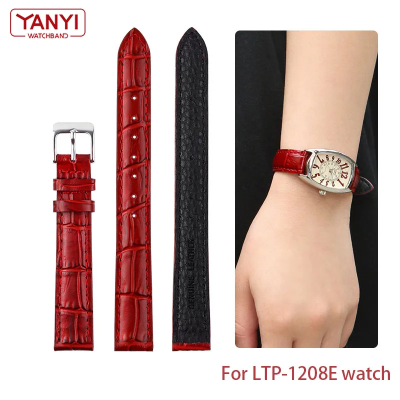 

Genuine leather bracelet for casio LTP-1208E-9B2 watchband womens red color wristwatches band small watch strap soft band