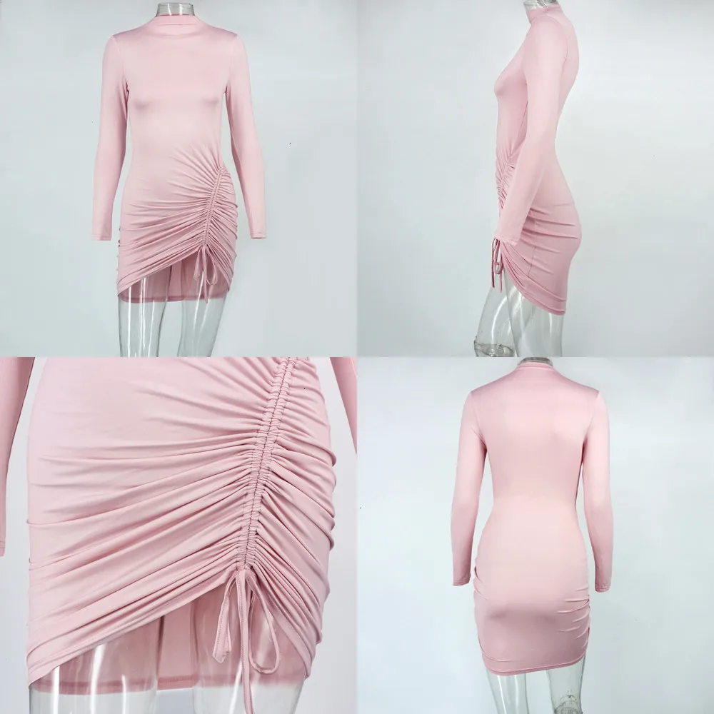 

Sexy Mini Bodycon Dress Women Autumn Winter Party Dresses Club Solid Draped Bandage Dress Long Sleeve Vestido 2019 New