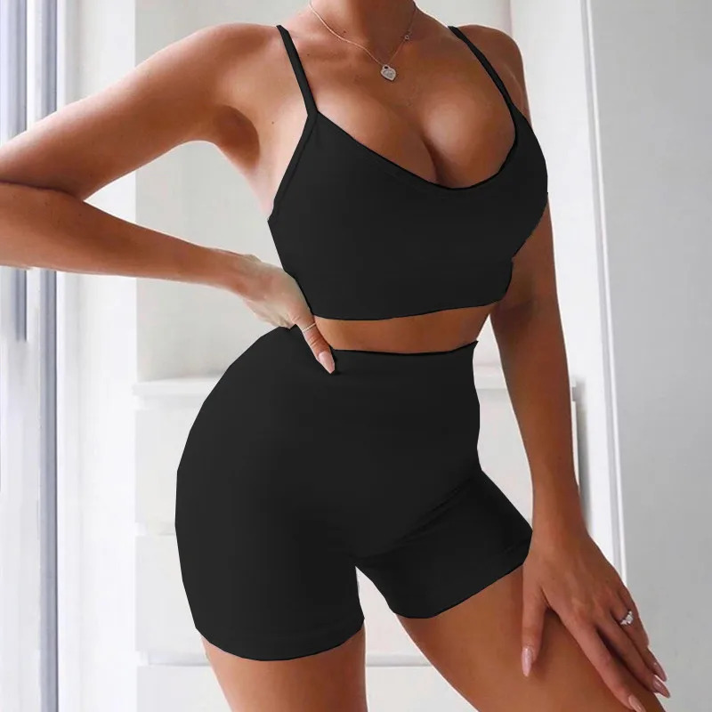 

Casual Women Sleeveless Camis Strap Bra Bustiers Tank Vest Crop Tops High Waist Shorts Sexy Ladies Tracksuit Summer Outfits Sets