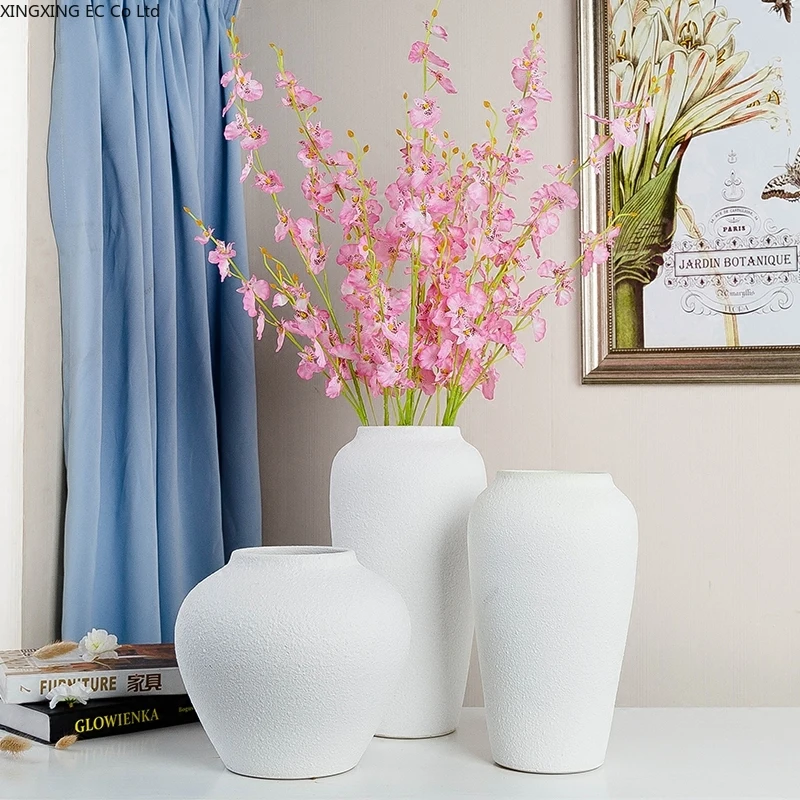 

White Frosted Stoneware Vase Modern Simple Dried Flower Flower Arrangement Flower Pot Decoration Living Room Home Decoration