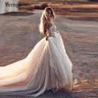 Винтажное свадебное платье Verngo в стиле бохо, свадебное платье в деревенском стиле, кружевное платье с бисером, без бретелек, ТРАПЕЦИЕВИДНОЕ ретро платье невесты, Женский корсет