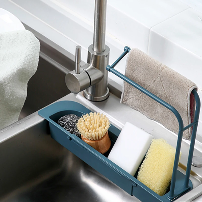 

Telescopic Sink Rack Holder for Rag Soap Storage Box Drain Rack Expandable Storage Drain Baskets For Kitchen Tools Accessories