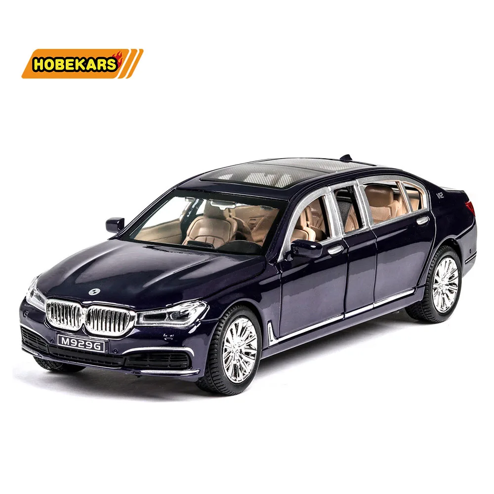Diecast 1/24 Extend 760LI Model Simulation Metal Car Alloy Cars Lights Sound Vehicles Pull Back Toys Gifts For Kids Children