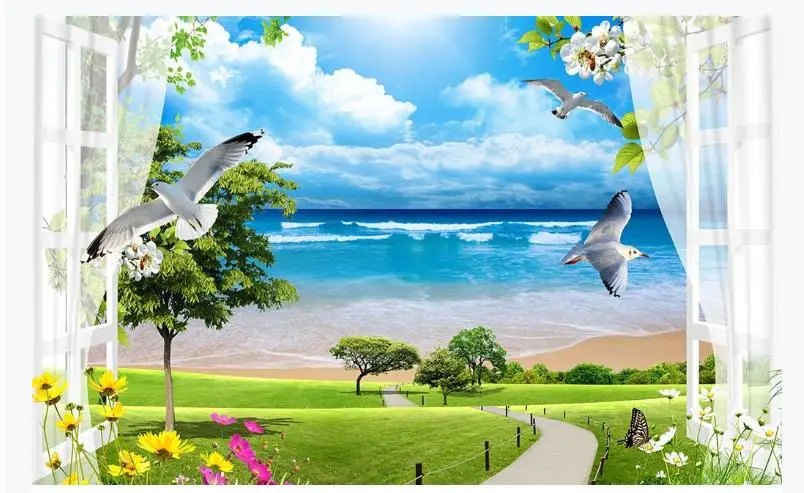 Креативные обои для стен Солнечный свет небо Настенные 3D окна пейзаж печать